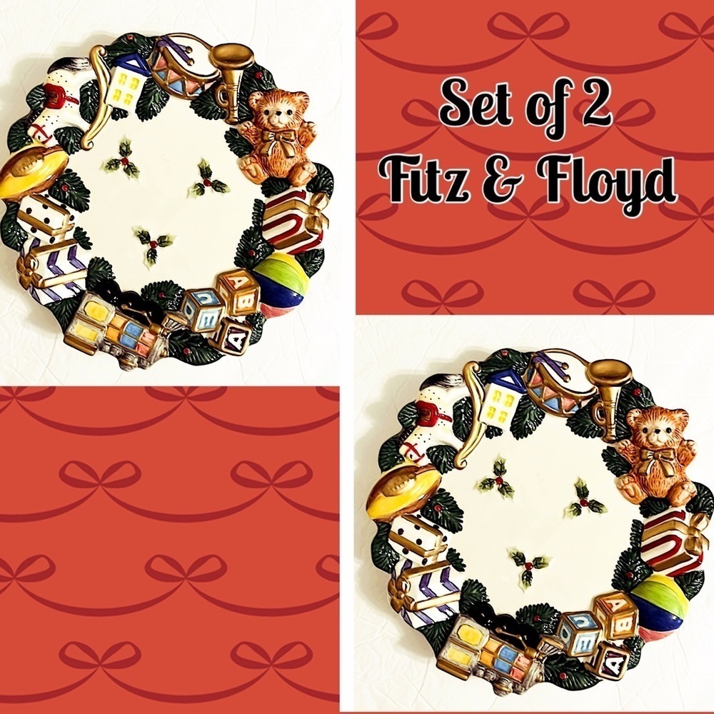 Vintage Fitz & Floyd Set of 2 Toyland Christmas themed plates